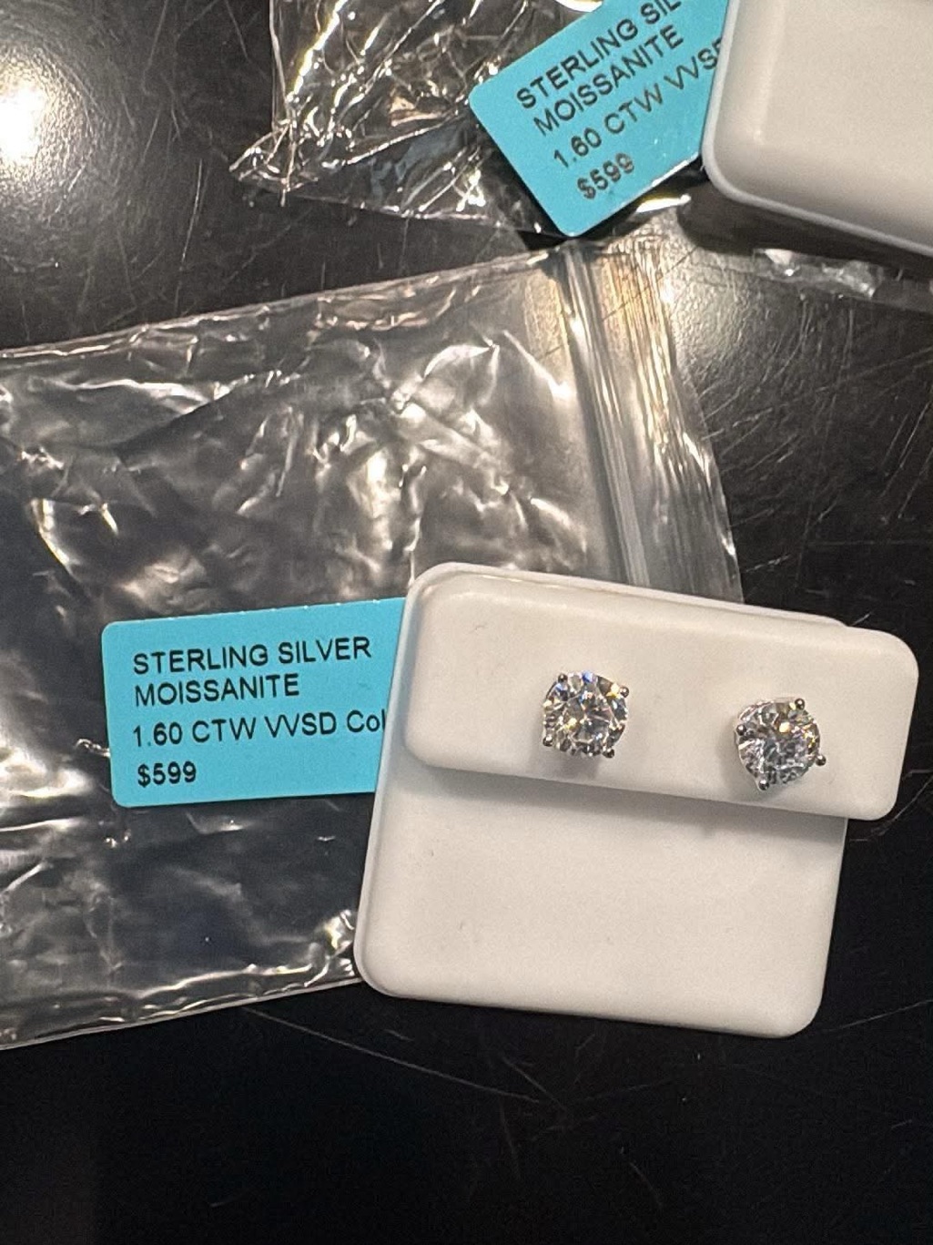 Sterling Silver Moissanite Stud Earrings - 1.6 Ctw- 2pairs